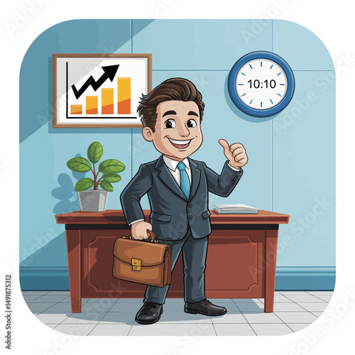 Businessman in office with a positive attitude