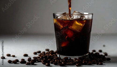 氷の入ったグラスにアイスコーヒーを注ぐ