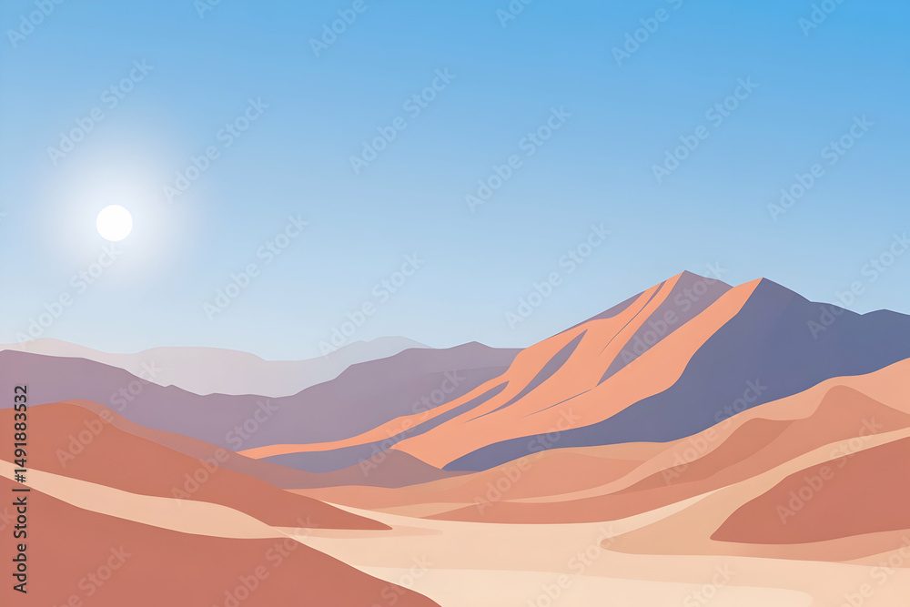 Naklejka premium Serene Desert Mountain Landscape Minimalist Illustration