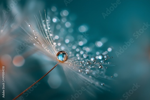 Abstract macro photo. Dandelion and water drops. Artistic Background for desktop. Flowers  with pastel tones. Tranquil abstract closeup art photography. Print for Wallpaper.Floral fantasy design.