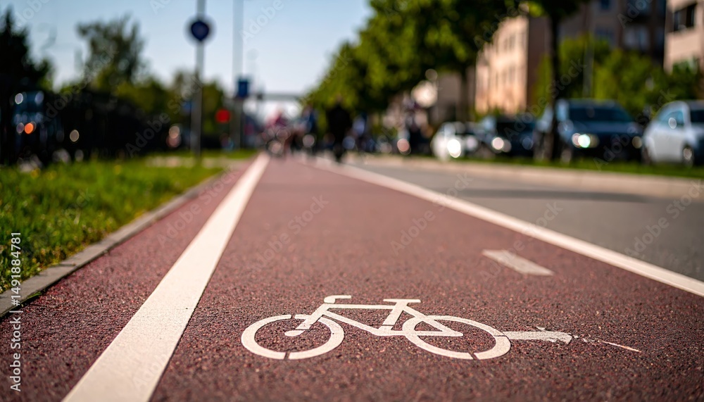Obraz premium Bike path road surface, Bicycle lane asphalt, Road markings, Urban infrastructure