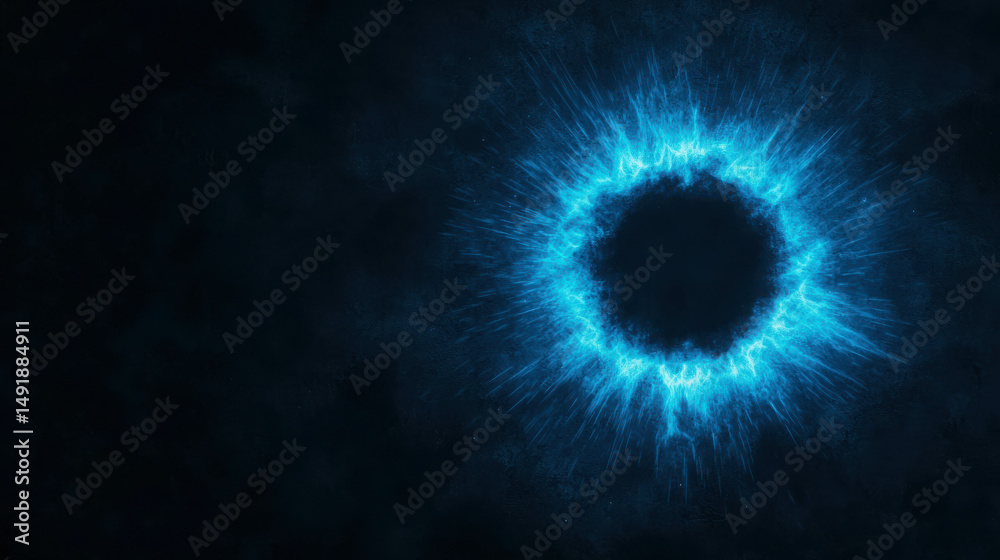 Fototapeta premium Electric Blue Energy Burst in Dark Background with Radiating Light Effects and Texture