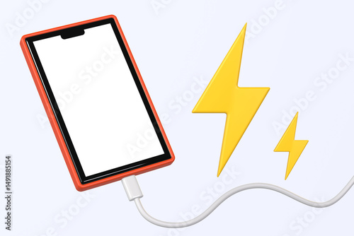 充電をしているスマートフォン（赤）