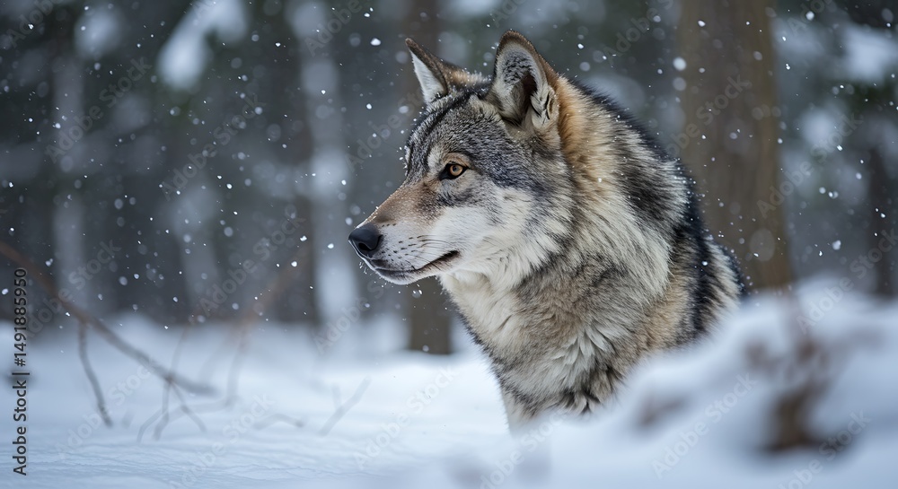Obraz premium Winter Wolf: A Silent Watch