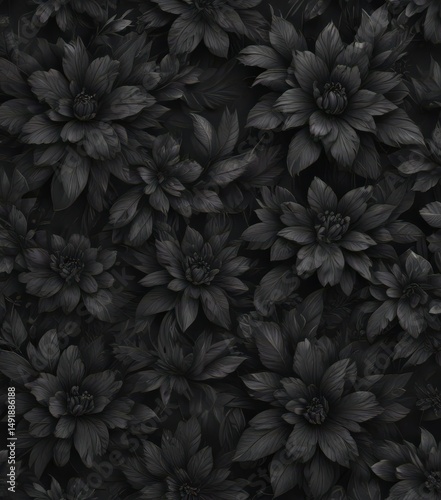 Abstract charcoal floral pattern Dark, seamless botanical wallpaper texture , deco, design element