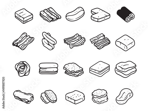 Hand Drawn Beef Jerky Food Line Art Vector Illustration