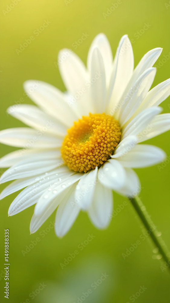 Obraz premium White Daisy Flower with Yellow Center on Soft Green Background - Ultra-Detailed, Bright, and Clean Floral Visual for Wellness, Eco Lifestyle, or Natural Product Branding