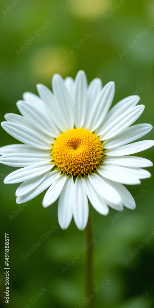 Naklejka premium White Daisy Flower with Yellow Center on Soft Green Background - Ultra-Detailed, Bright, and Clean Floral Visual for Wellness, Eco Lifestyle, or Natural Product Branding