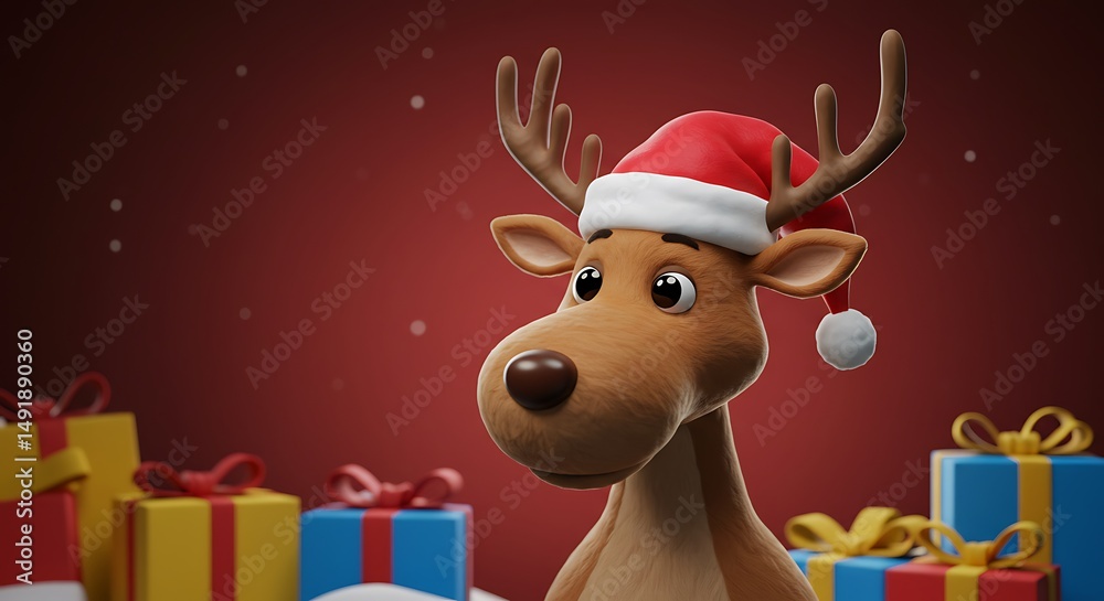 Fototapeta premium Reindeer's Festive Surprise: A 3D Christmas Render