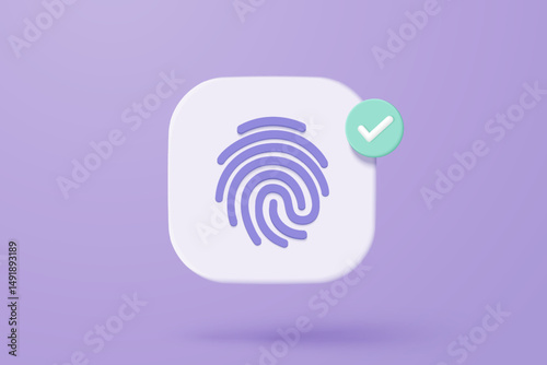 3d fingerprint cyber secure icon. Digital security authentication concept. finger scan for authorization, identity. 3d fingerprint scanning sign vector render illustration on purple background
