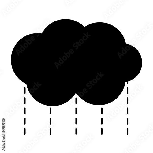 Rain Fill Icon. Black and White Cloud Rain Symbol