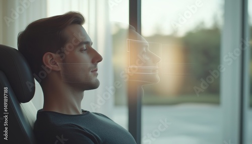 Relaxed Man Gazing Out Window with Face Scan Overlay, Technology Concept Free Download Relaxed Man Gazing Out Window with Face Scan Overlay, Technology Concept - GFXLoad