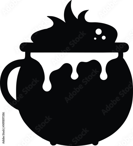 halloween brew black flat  silhouette vector,Boiling cauldron with magic potion silhouette