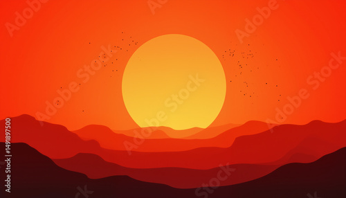 Sunset over desert hills with vibrant colors