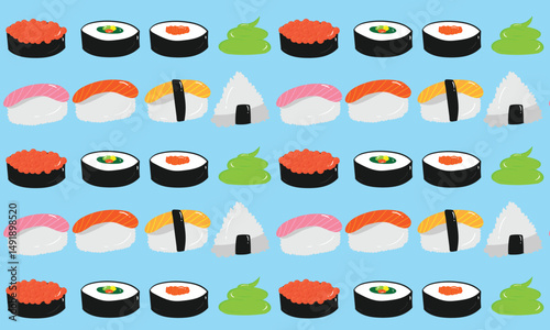 seamless pattern with colorful sushi illustration