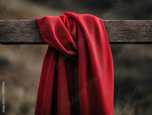 A red cloth draped over a cross, symbolizing Jesus  sacrifice on Good Friday, deeply moving