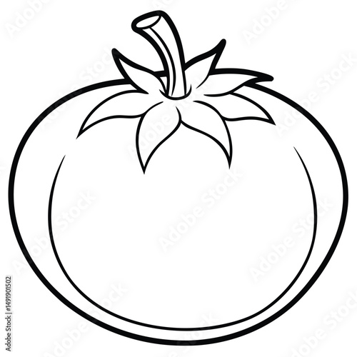 Simple Black and White Tomato Outline Illustration for Coloring Books or Educational Material.