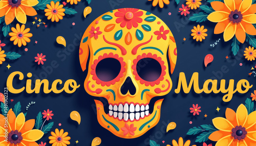 Colorful sugar skull design for Cinco de Mayo celebration