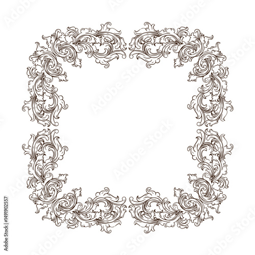 vintage baroque frame with floral ornament engraving illustration art