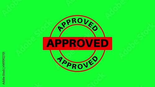 Animated approved stamp icon with green screen background. Perfect for video overlays, approval messages.
