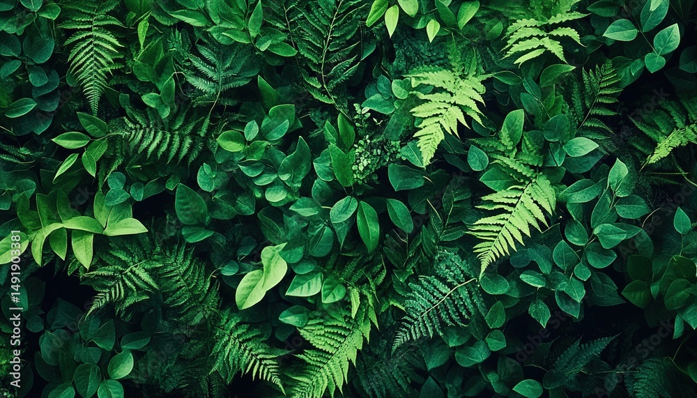 Fototapeta premium Close-up of densely arranged lush green plant leaves.