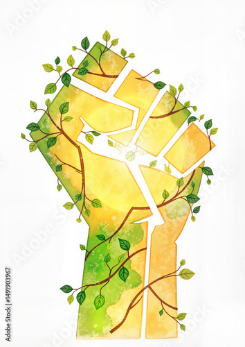 Fist with leaves symbolizing strength and nature