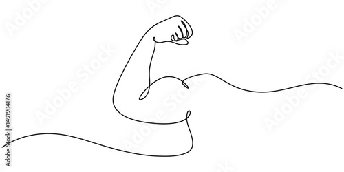Arm shows bicep fist. Continuous one line vector, shows bicep continuous one line vector drawing, Man shows bicep fist hand continuous line drawing. Fitness and gym concept. minimal style.