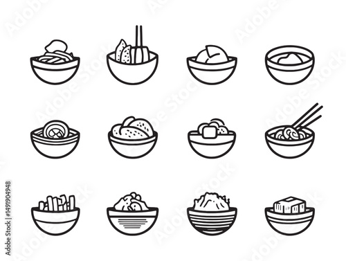 Creative Bibimbap Korean Dish Line Art Vector Design