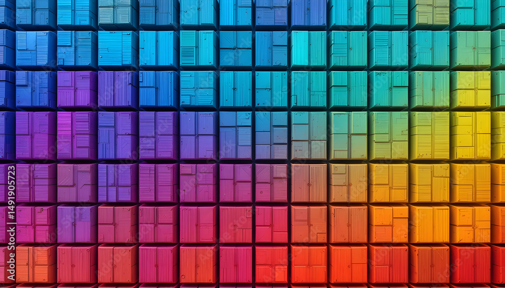 Fototapeta premium Colorful 3D Cube Gradient Artwork with Wooden Texture – Abstract Geometric Design