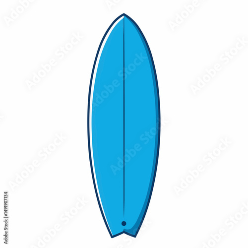 Streamlined blue surfboard on white background for water activities