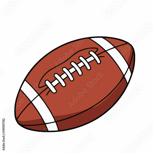 A brown football in the lower right corner, outlined in black with white stripe