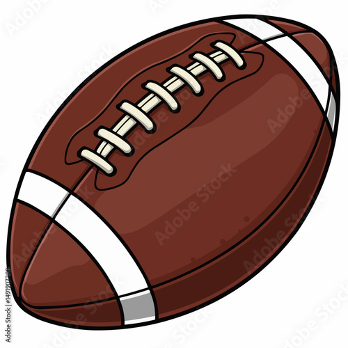 Cartoon illustration of a brown football with white laces, on a white background