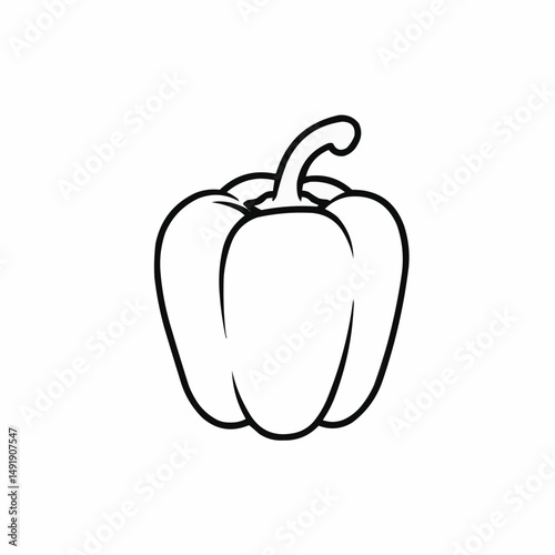 Line art of bell pepper with stem, simple clean illustration on white background