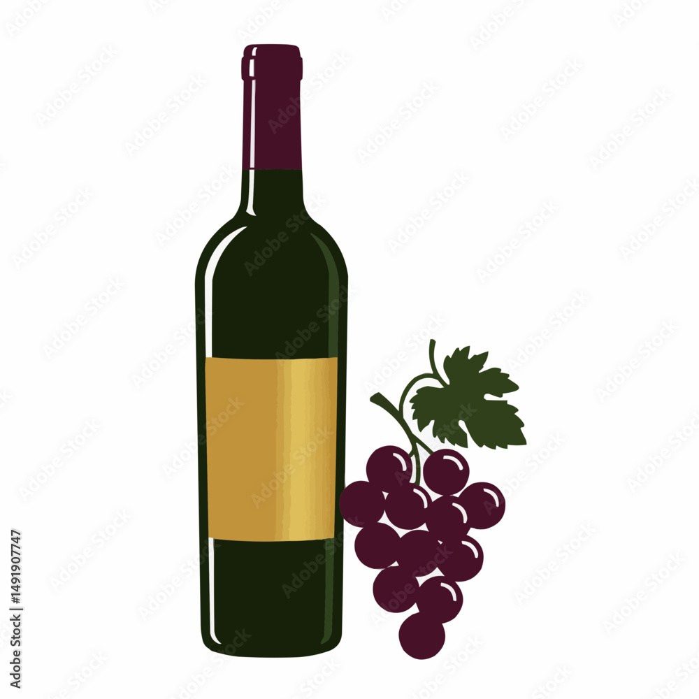 Obraz premium Dark green bottle with dark red cap on white. Elegant and simple design of wine bottle art