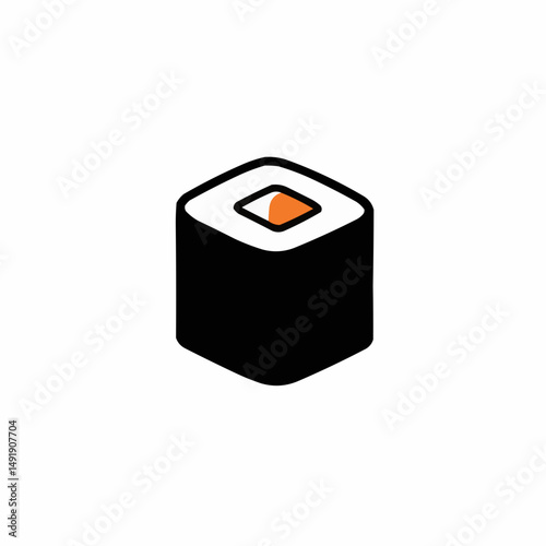 Simplified illustration of a square sushi roll featuring black, white and orange