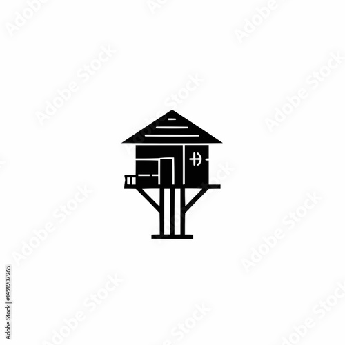 Stylized silhouette of a small house. Minimalist design. Isolated on white