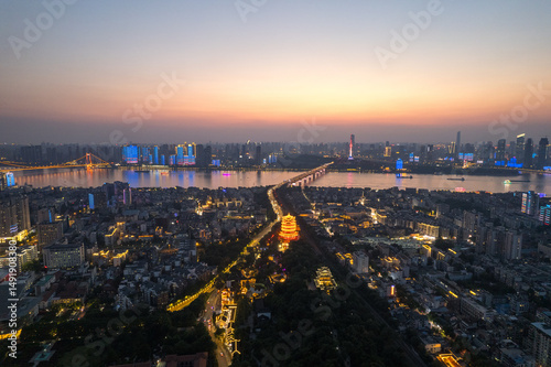 Fototapeta Naklejka Na Ścianę i Meble -  Aerial view of  Wuhan city .Panoramic skyline and buildings beside yangtze river.