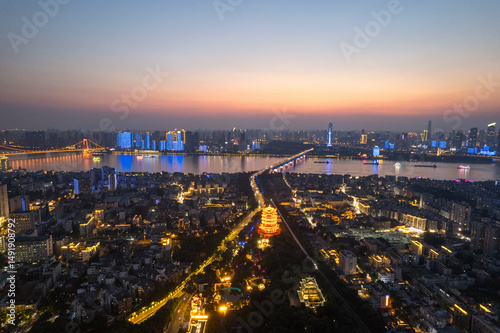 Fototapeta Naklejka Na Ścianę i Meble -  Aerial view of  Wuhan city .Panoramic skyline and buildings beside yangtze river.