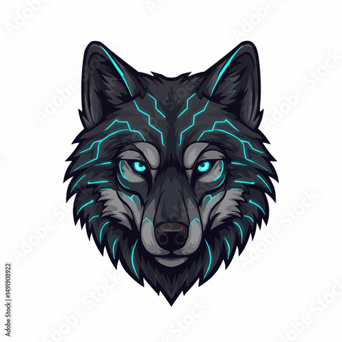 Intense wolf art with vivid cyan lightning strikes across its fur and eyes