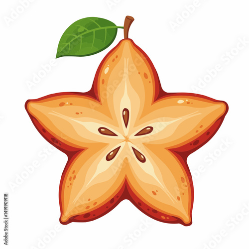 Vibrant illustration of cut starfruit, showing its star shape and seed
