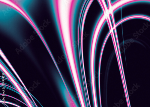 Dark liquid texture with curved lines. Y2K style colorful illustration in simple style. Abstract multicolored stripes on dark background.