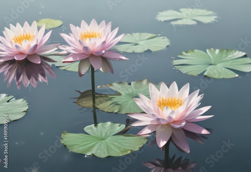 Soft pastel watercolor water lilies,floating on calm water , fresh, watercolor