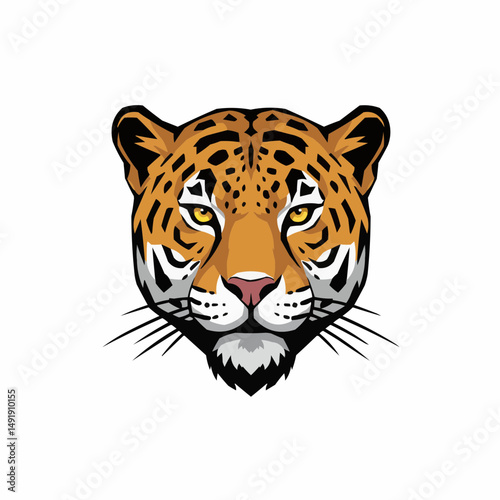 Isolated jaguar head with sharp, determined eyes
