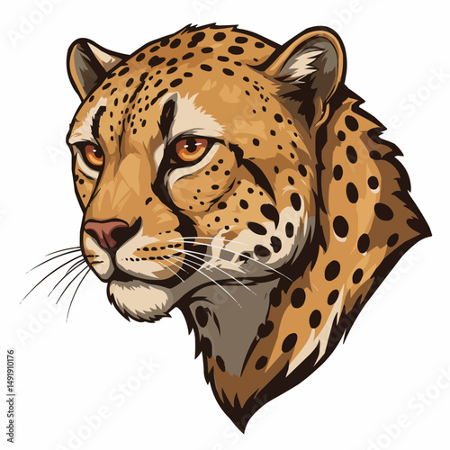 A cartoon jaguar face with brown spots