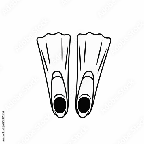 Black outline drawing of two swimming fins isolated on a plain white background