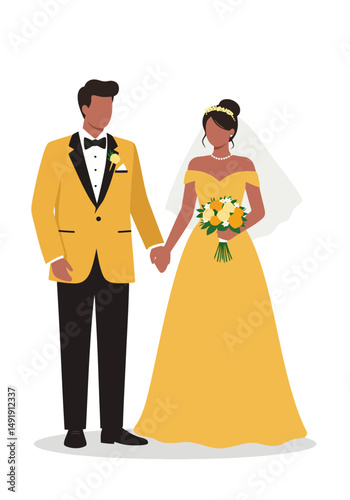 Golden Wedding Bliss: A Vector Illustration of Love and Commitment