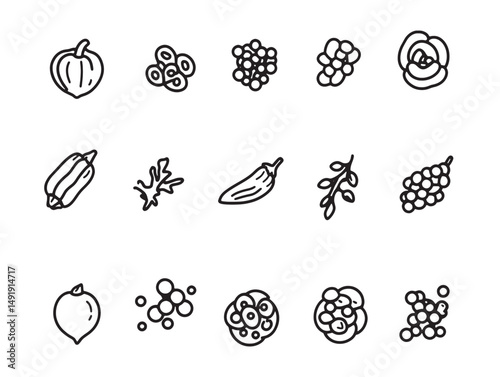 Minimalist Black Pepper Line Art With Leaves And Seeds