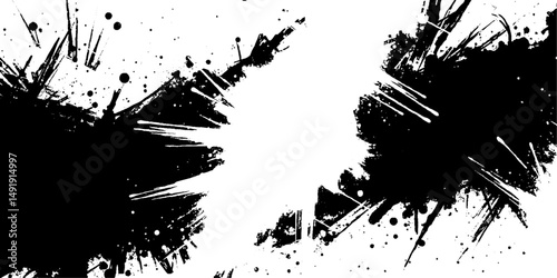 Vector black and white grunge texture splashes background brush stroke spray