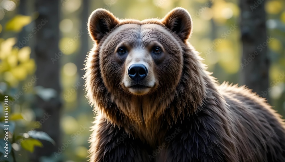 Fototapeta premium Close-up of a majestic brown bear in a forest.