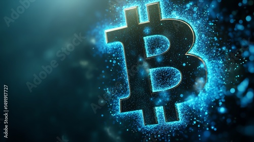 Illuminated bitcoin symbol in the digital world.